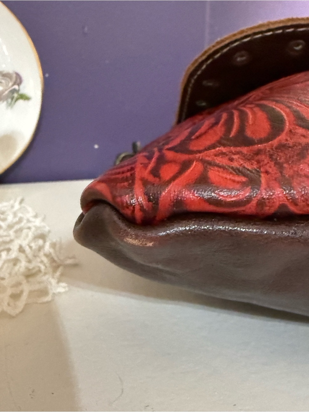 Myra Bag red floral tooled leather crossbody bag Women’s purses - Picture 10 of 11